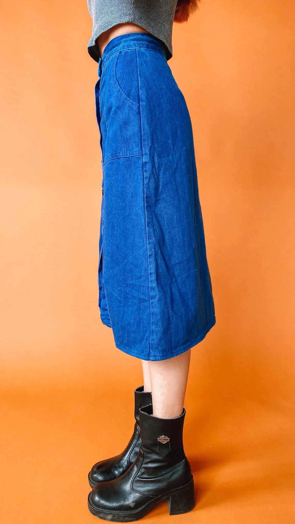 1990s Denim Button-Up Midi Skirt, sz. XXS