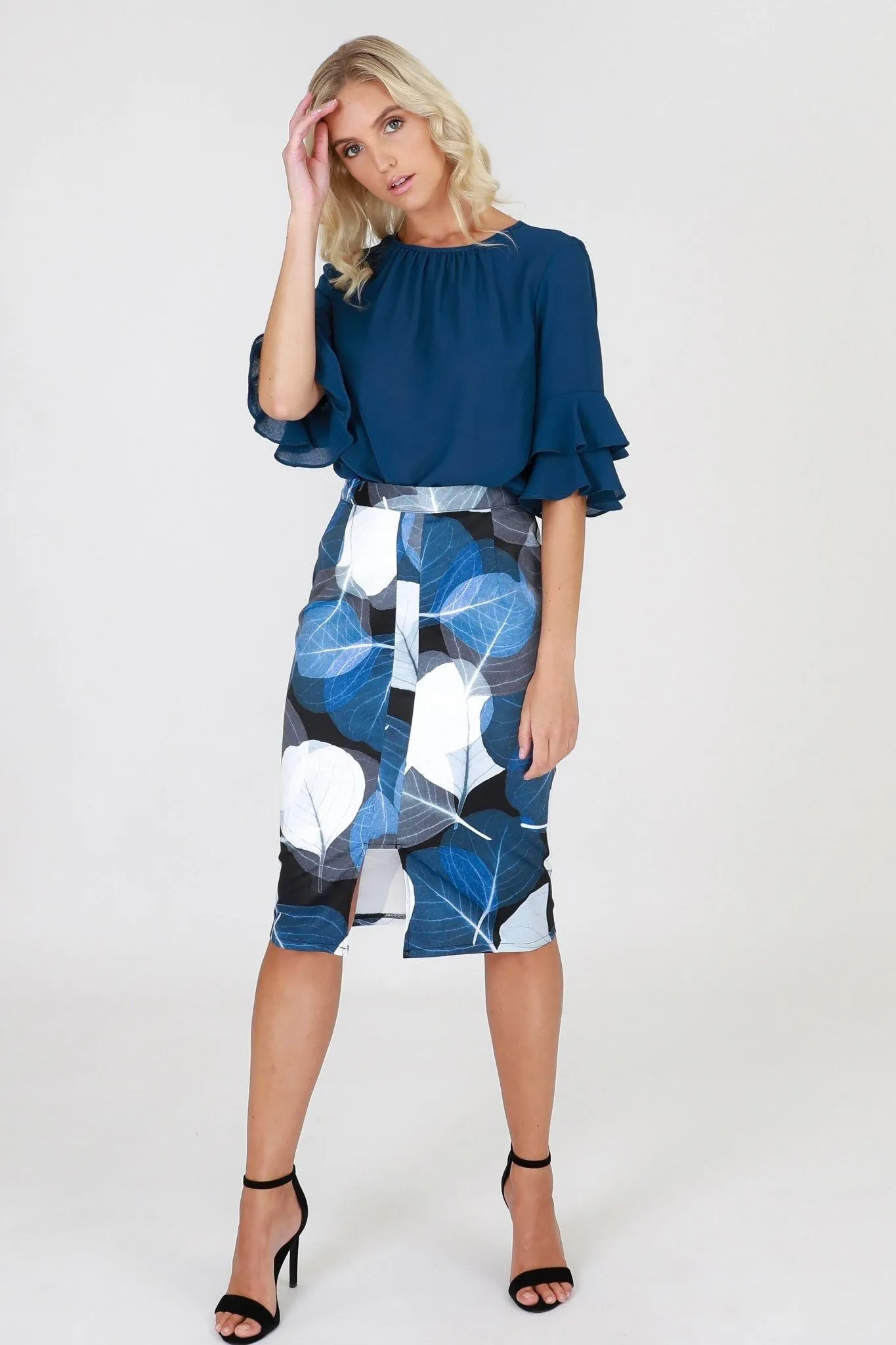 3RD Love Endless Skies Print Pencil Skirt