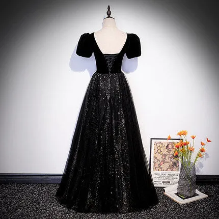 A line Black Long Prom Dresses SH164