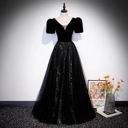 A line Black Long Prom Dresses SH164