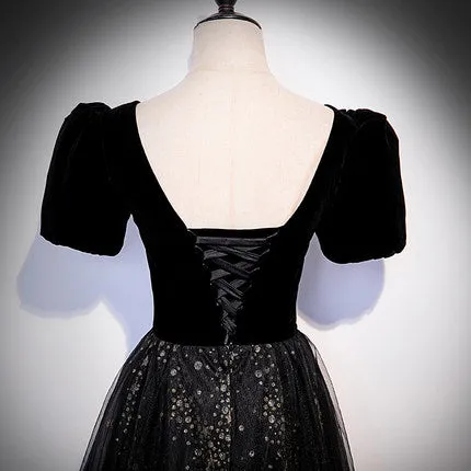 A line Black Long Prom Dresses SH164