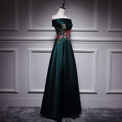 A line Dark Green Long Prom Dresses SH174