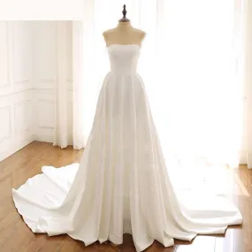 A-Line Illusion Full Sleeved Pearls Beaded Satin Wedding Dresses