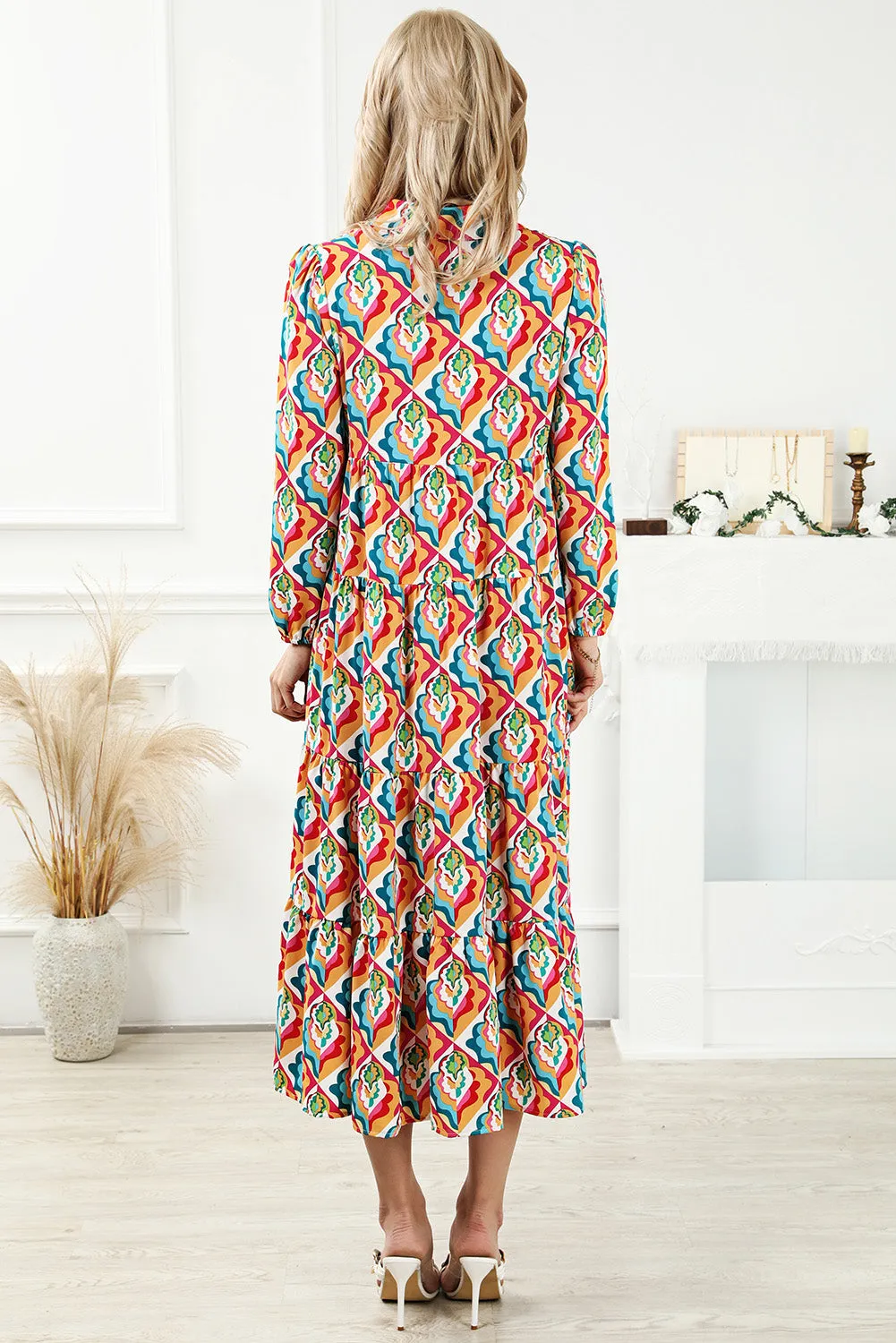 Abstract Geometric Print High Waist Dress