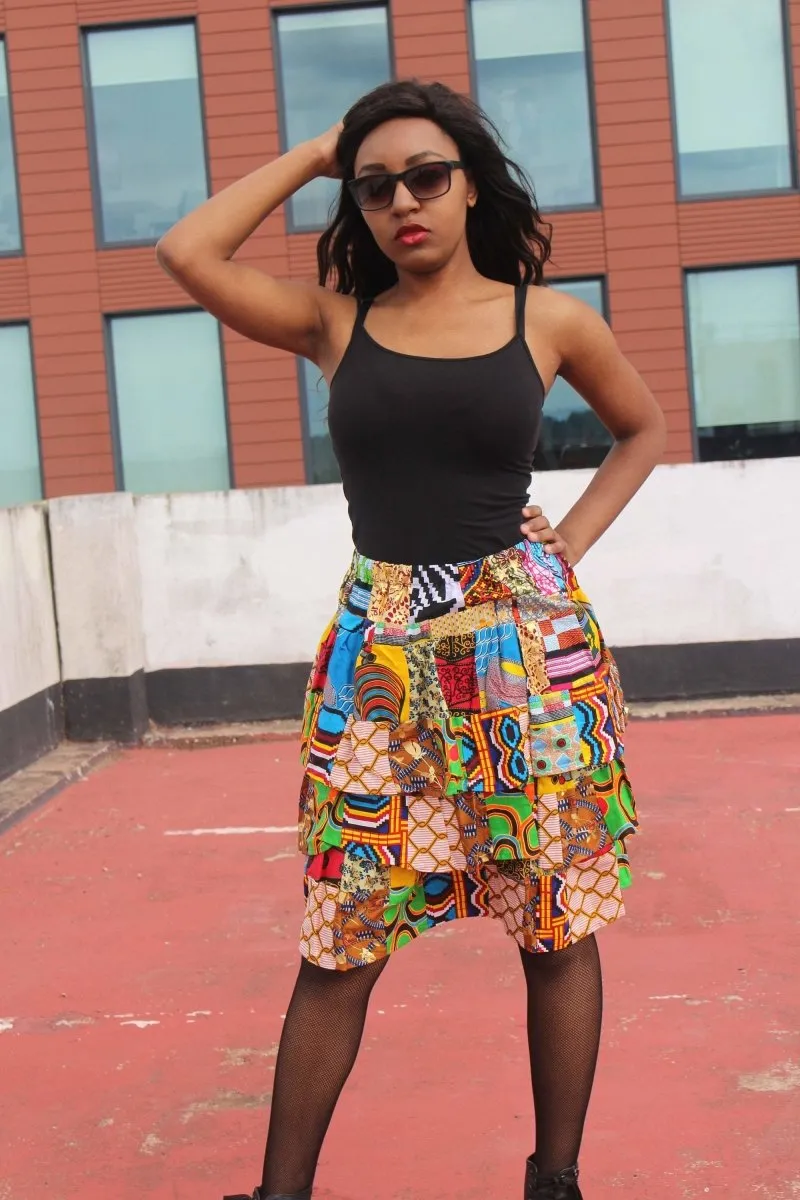 African Patchwork Skirt, Rah Rah - Festival Skirt