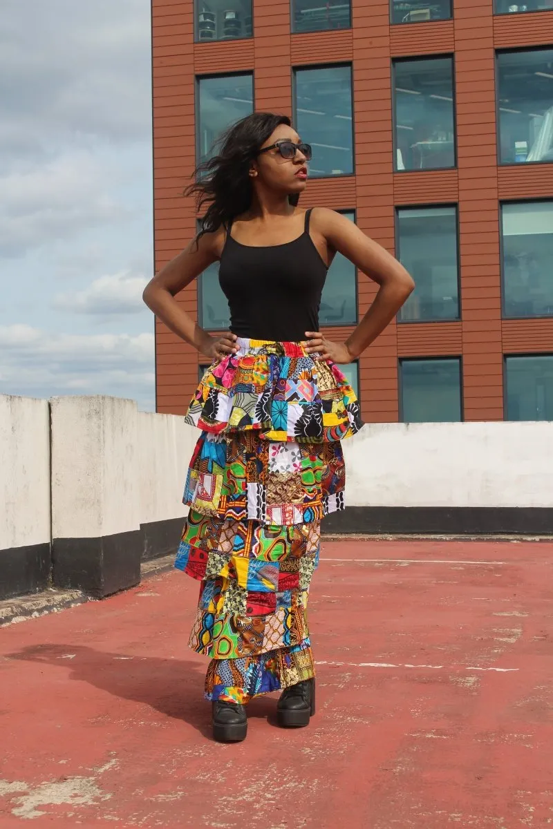 African Patchwork Skirt, Rah Rah - Festival Skirt