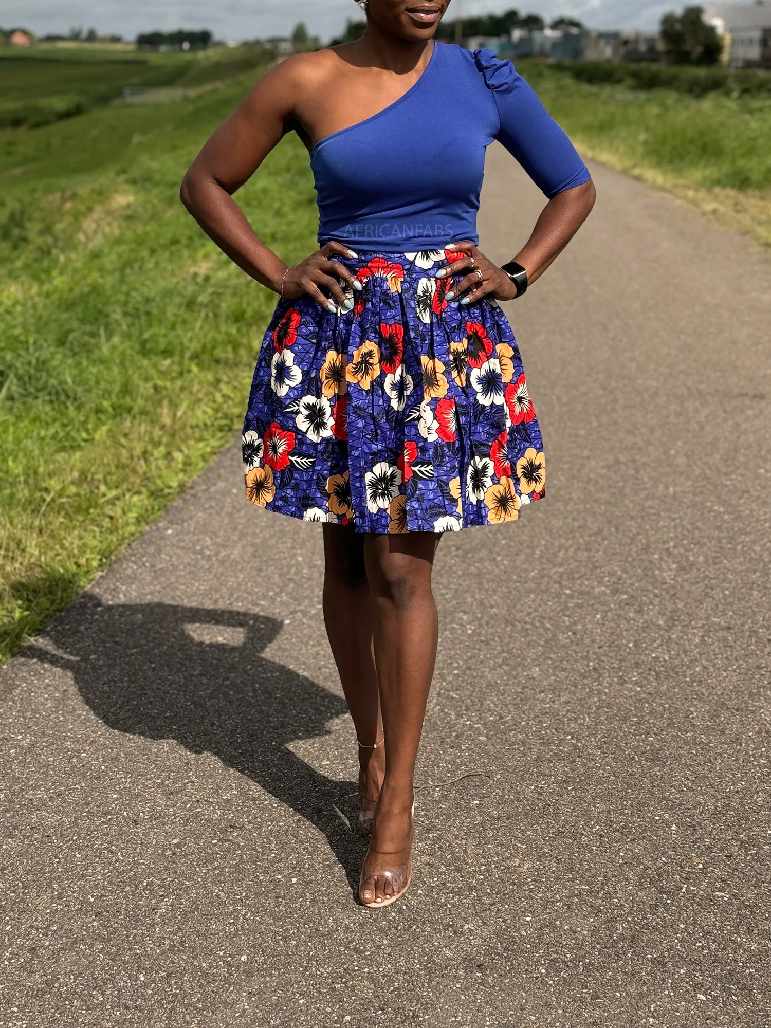 African print mini skirt - Blue Flowers