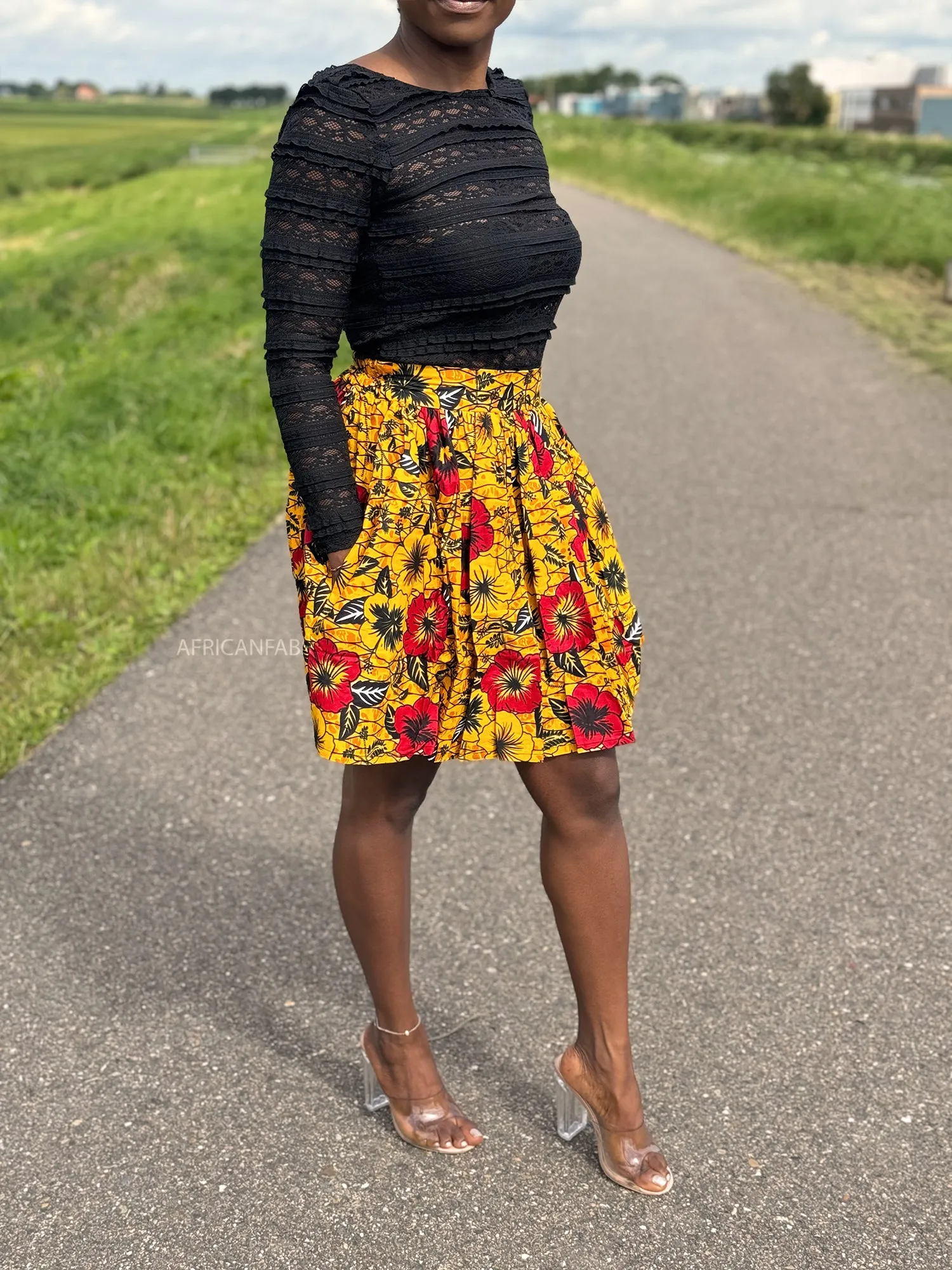 African print mini skirt - Yellow Flowers