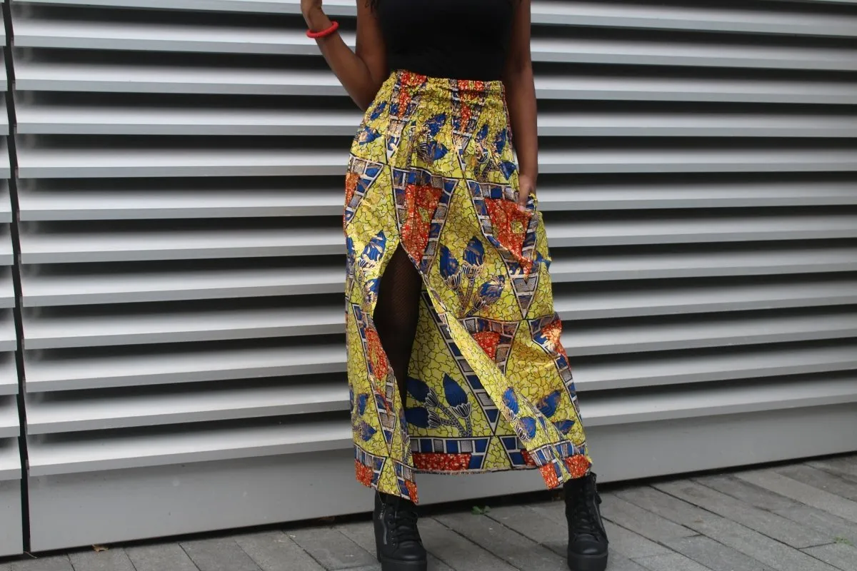 African Print Skirt in Gold Ankara Print - Festival Skirt