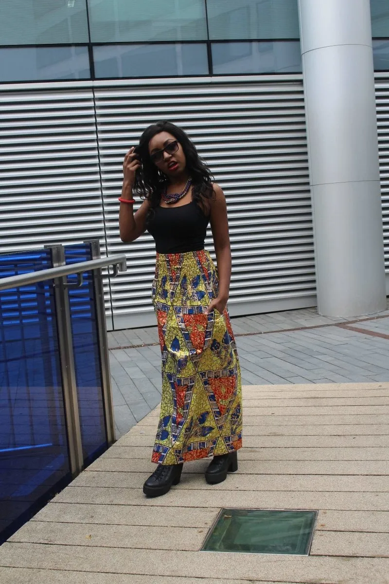 African Print Skirt in Gold Ankara Print - Festival Skirt