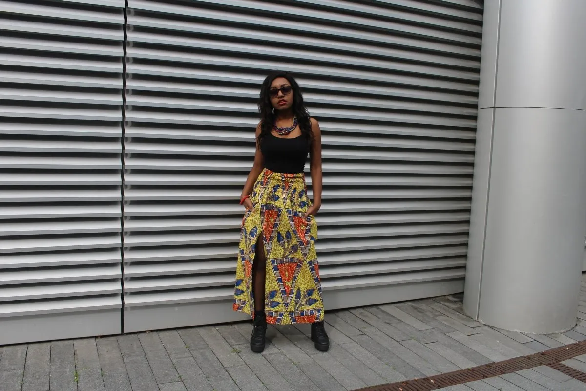 African Print Skirt in Gold Ankara Print - Festival Skirt