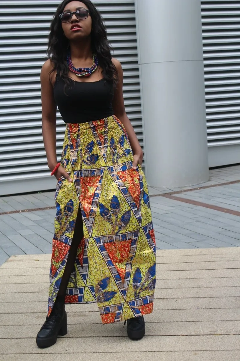 African Print Skirt in Gold Ankara Print - Festival Skirt