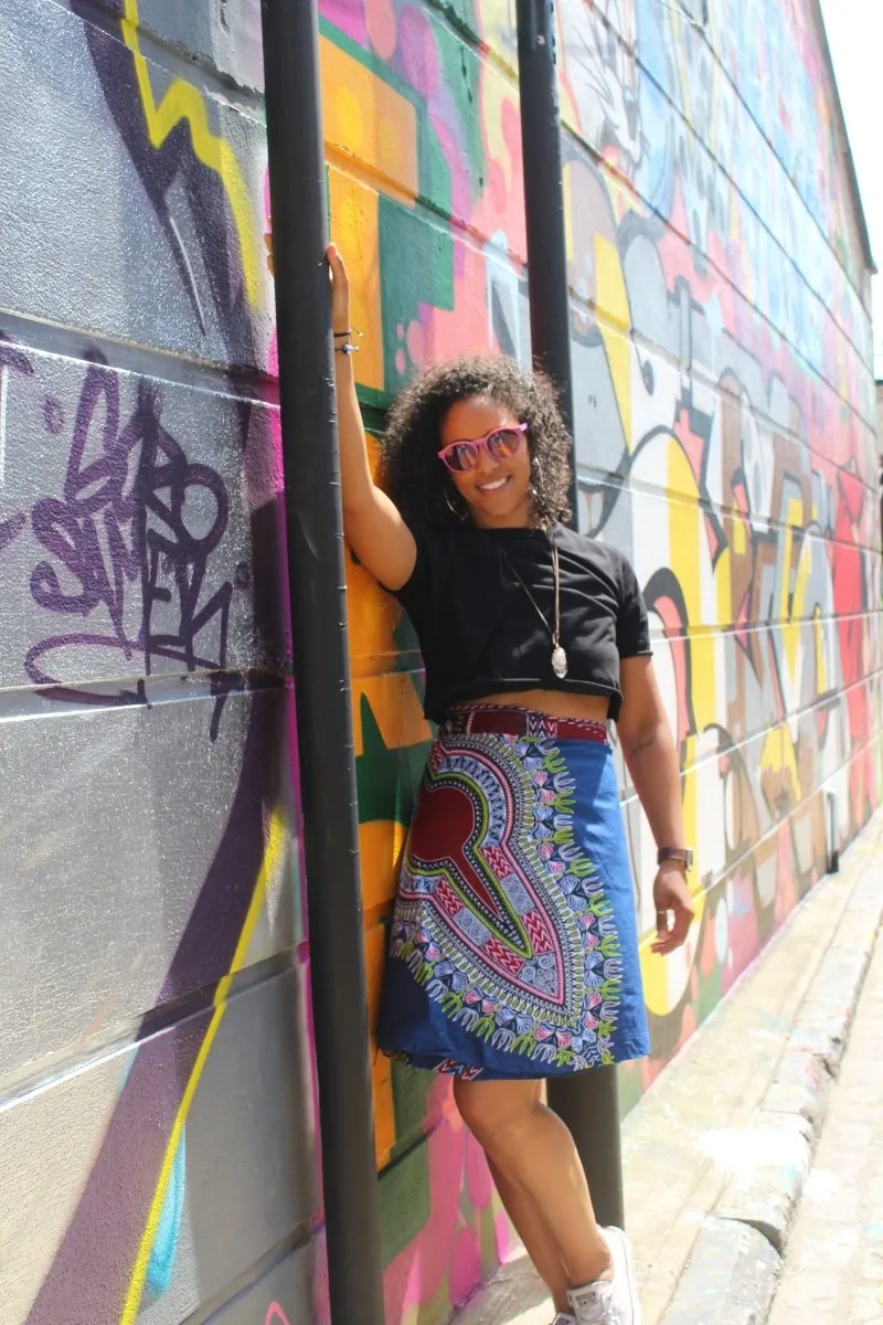 African Skirt, Wrap Skirt in Blue Dashiki Print - Beach Skirt