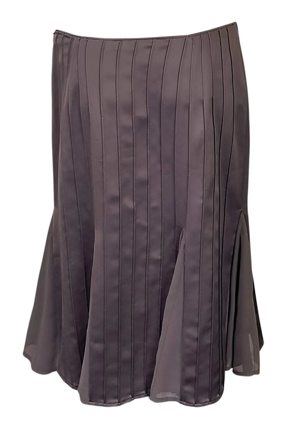 AMANDA WAKELEY Grey Pleated Satin Knee Length Skirt (M)