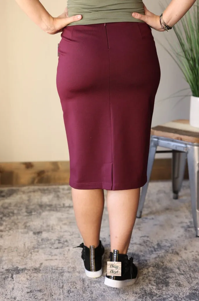 Amara Burgundy Pencil Skirt