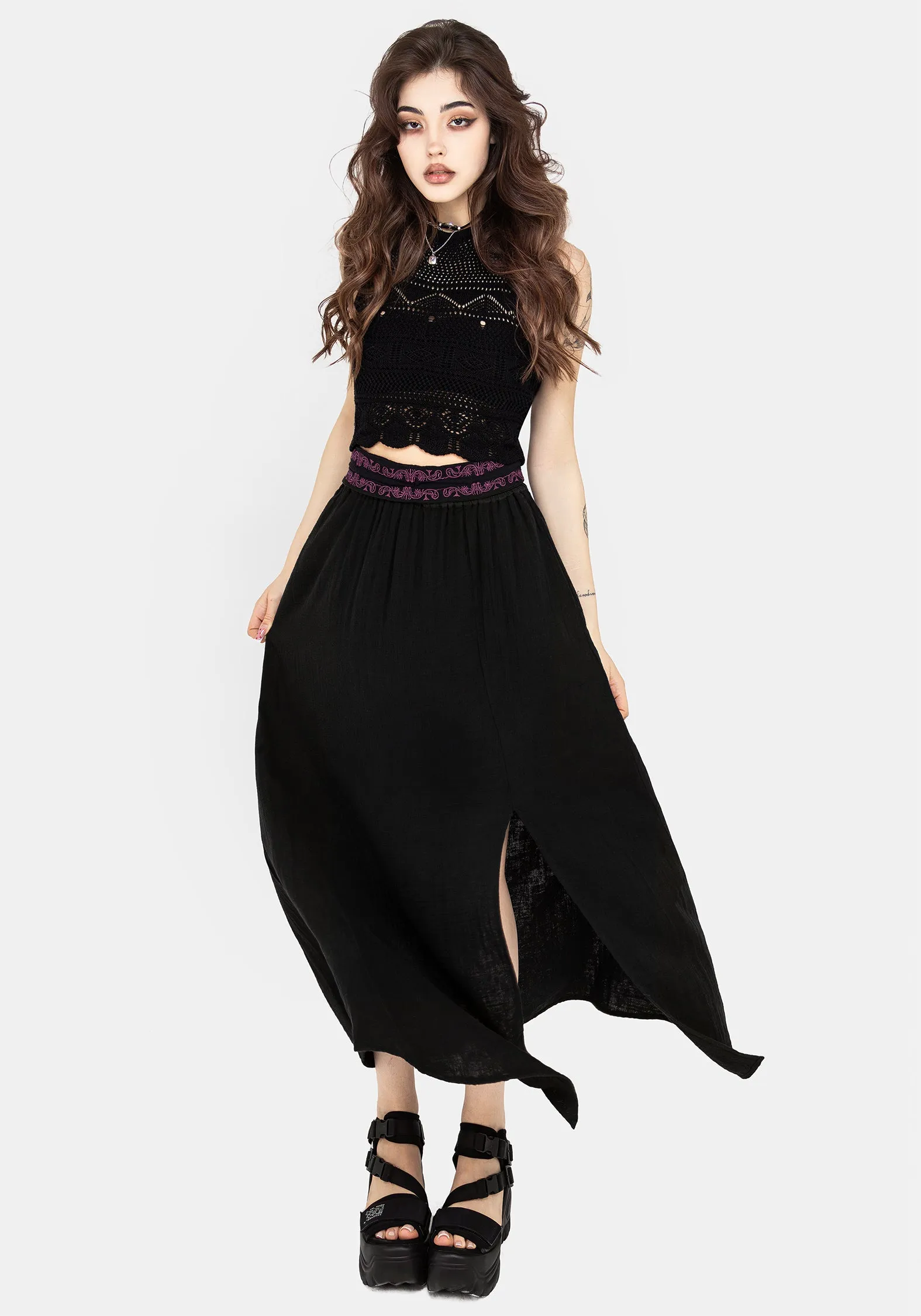 Amatorium Embroidered Cotton Maxi Skirt