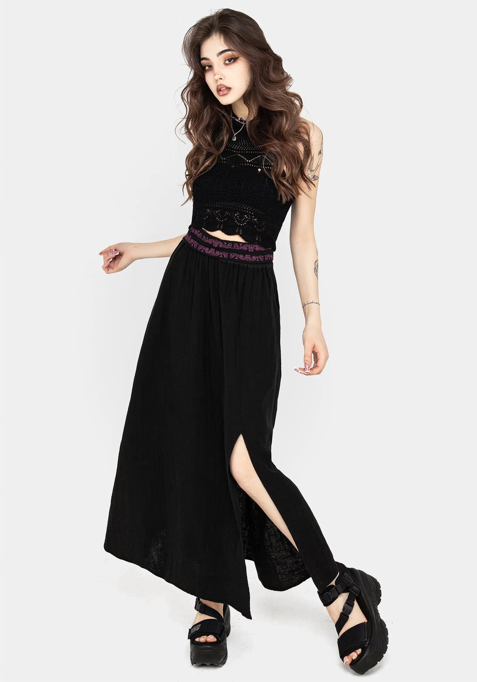 Amatorium Embroidered Cotton Maxi Skirt