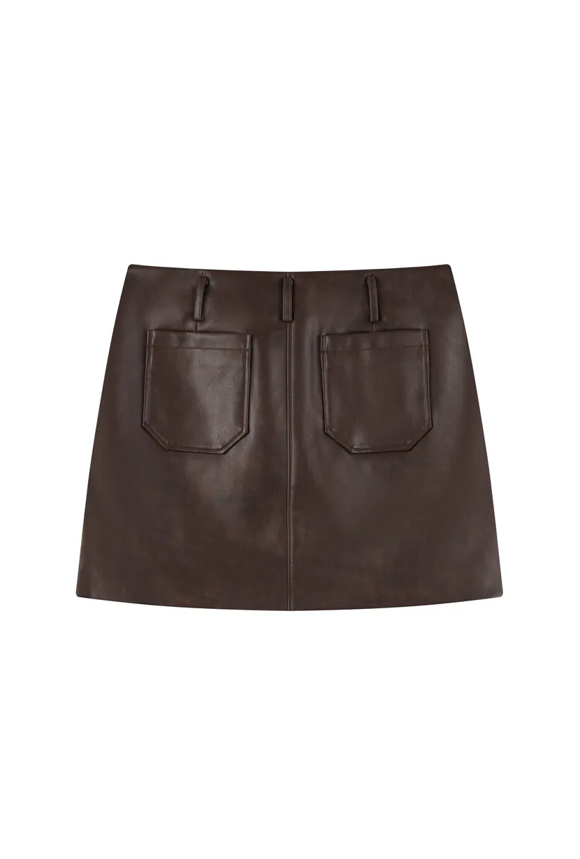 Andy Faux Leather Skirt - Brown