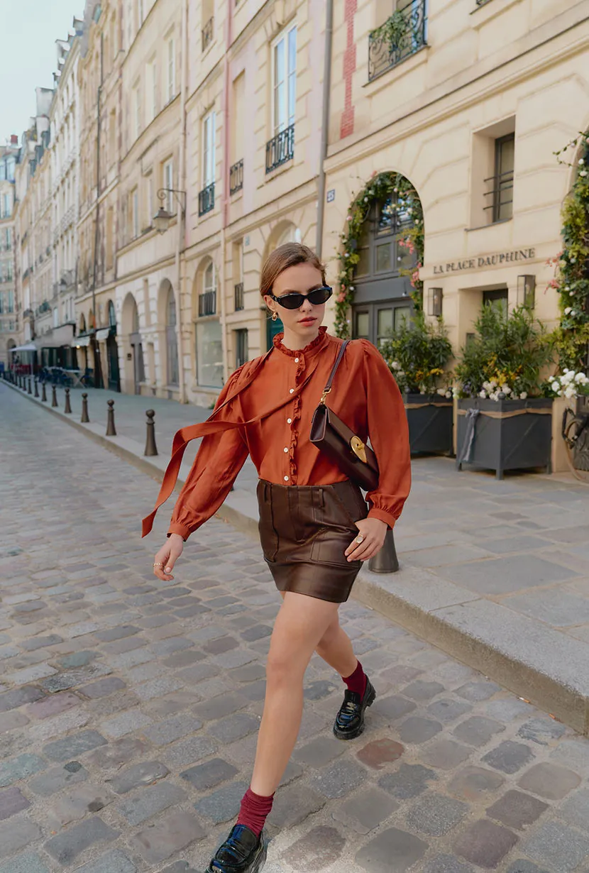 Andy Faux Leather Skirt - Brown