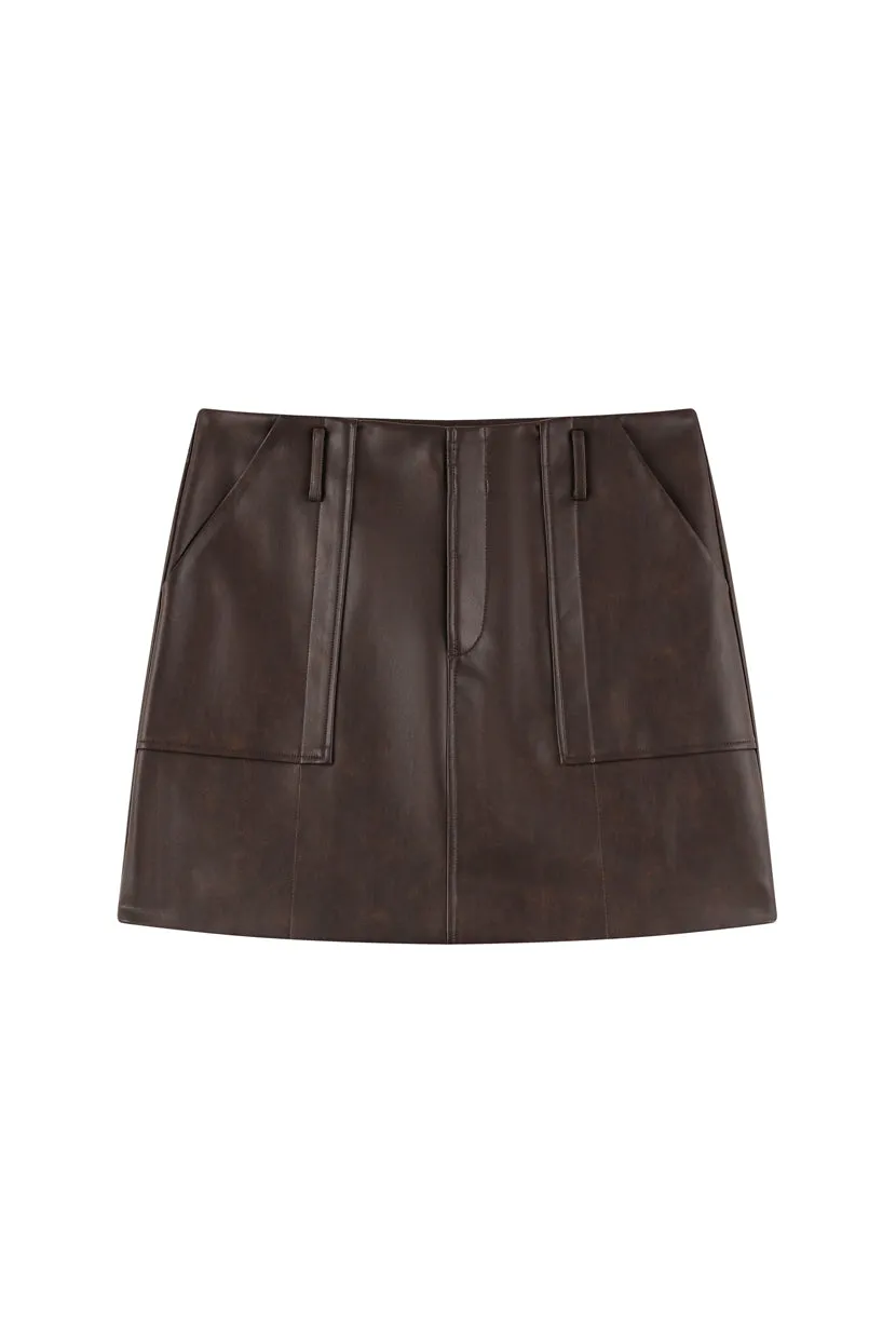 Andy Faux Leather Skirt - Brown