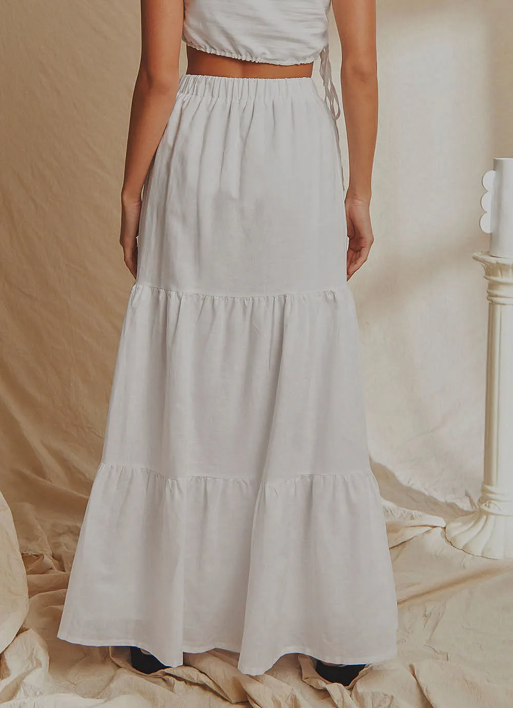 Aperol Hour Linen Maxi Skirt - White