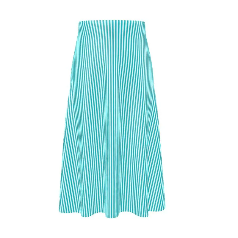 Aqua Striped Midi Skirt