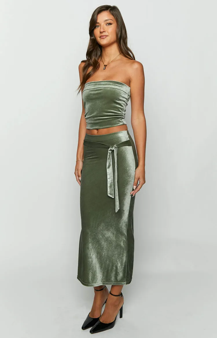 Arleth Green Velvet Maxi Skirt