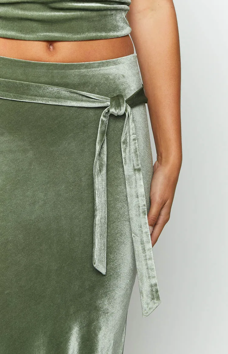 Arleth Green Velvet Maxi Skirt