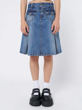 Astrid Denim Pleated Midi Skirt