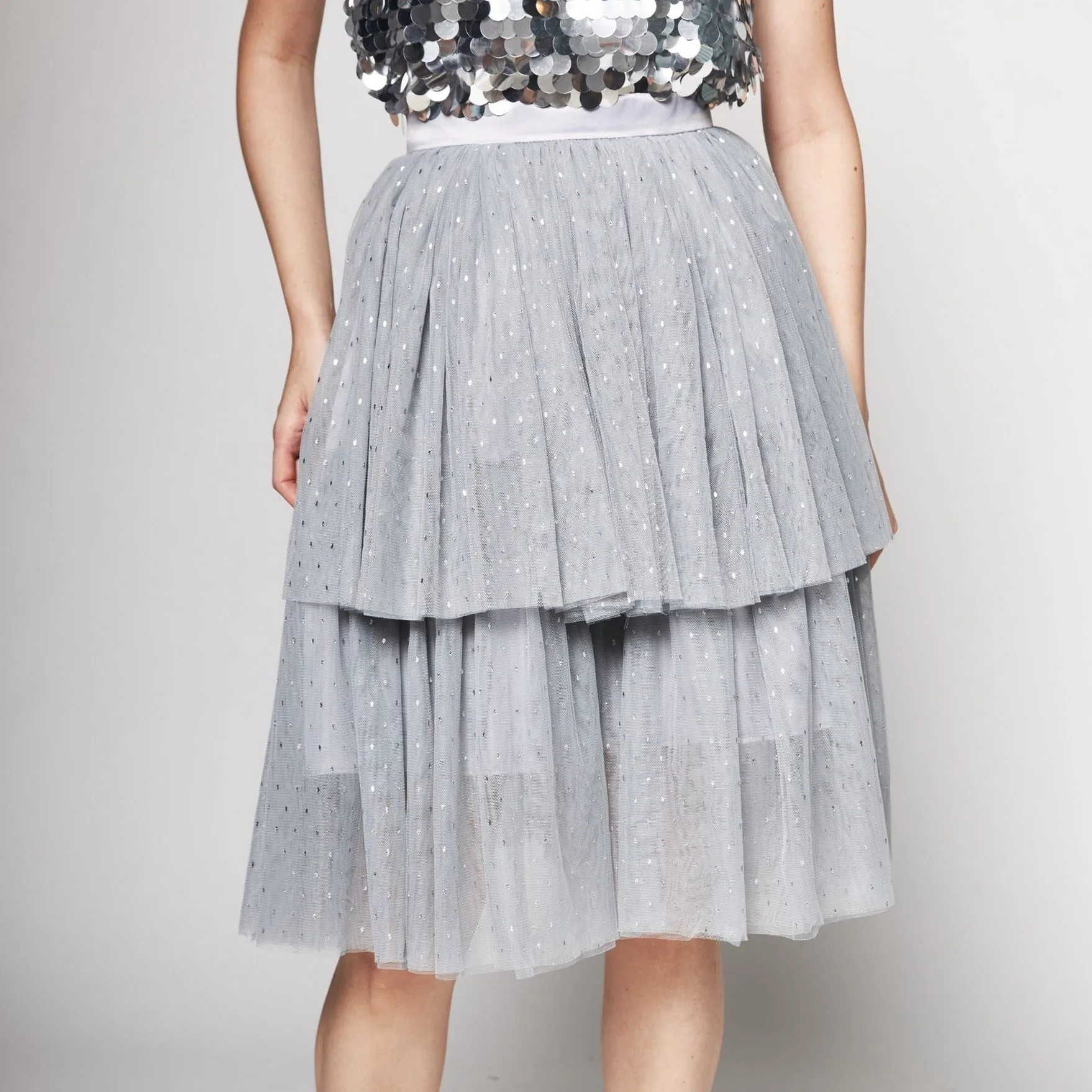 Asymmetric Tulle Midi Skirt