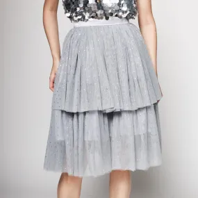 Asymmetric Tulle Midi Skirt