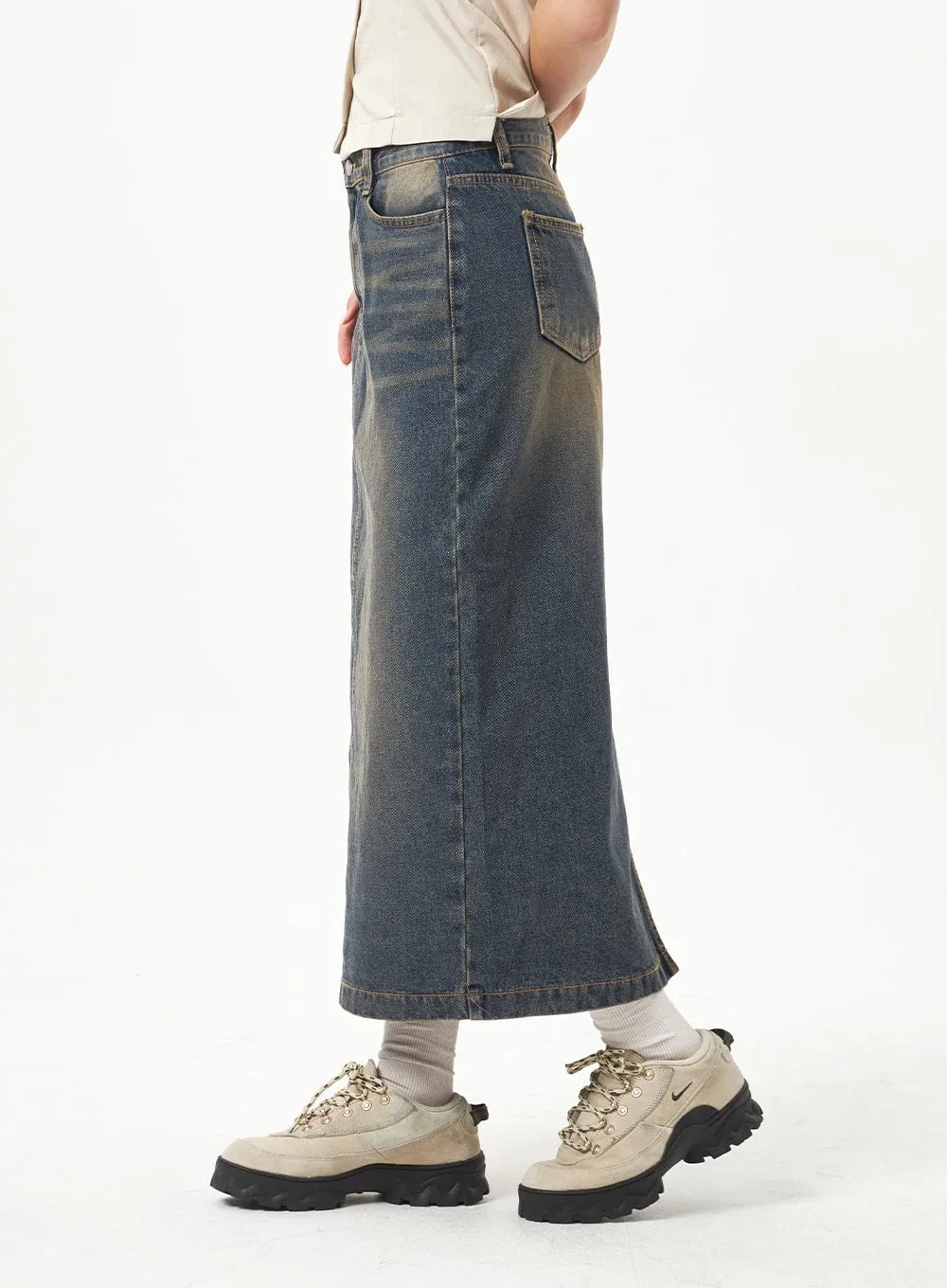 Back Slit Denim Maxi Skirt CD23