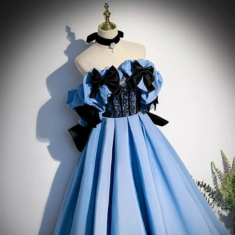 Ball Gown Blue Strapless Satin Blue Prom Dresses SH151