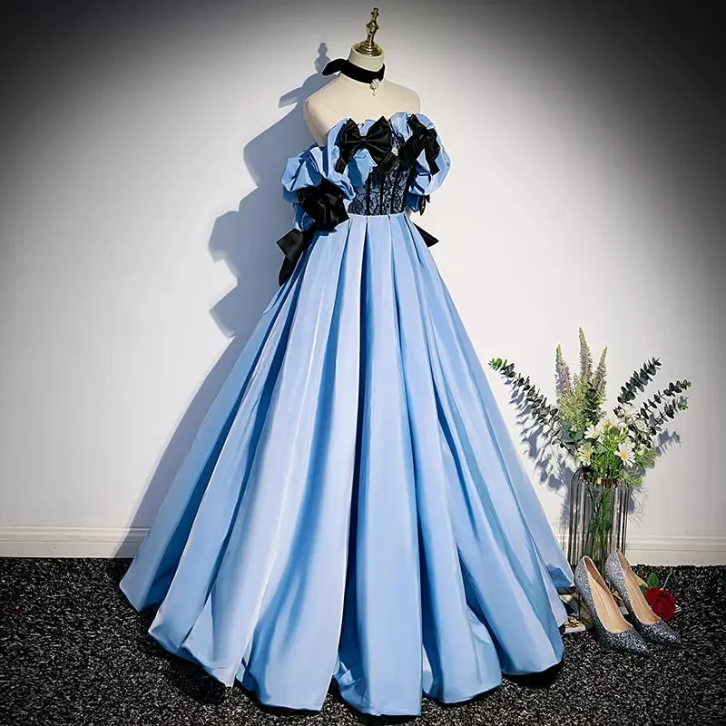 Ball Gown Blue Strapless Satin Blue Prom Dresses SH151