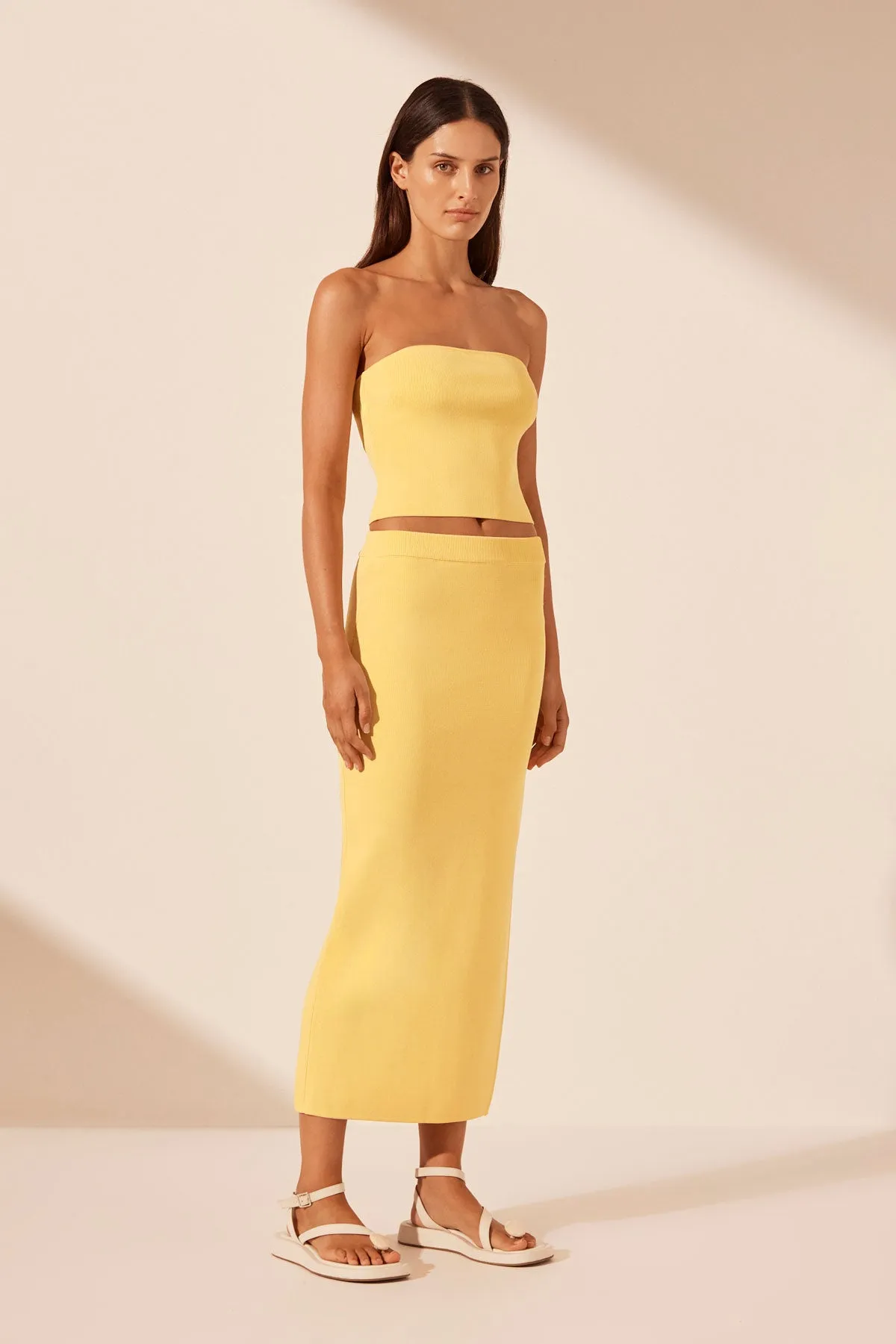 BASIC MIDI SKIRT WITH SPLIT - LEMON