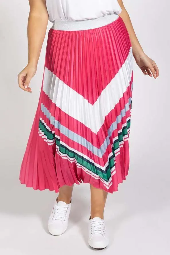 Betty Basics Kit Pleated Midi Skirt in Pink Chevron