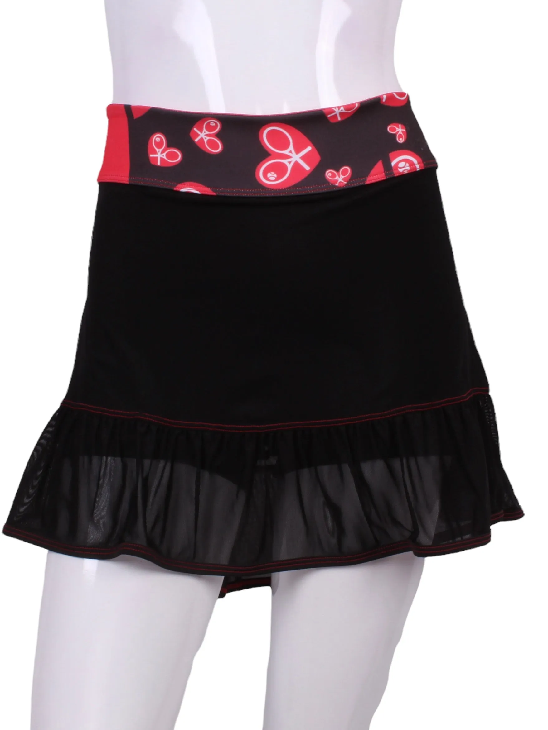 Black Mesh Ruffle Skirt Heart Trim Waistband