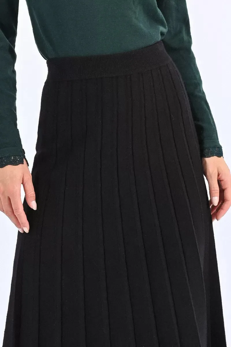 Black Pleated Sweater Skirt by Molly Bracken