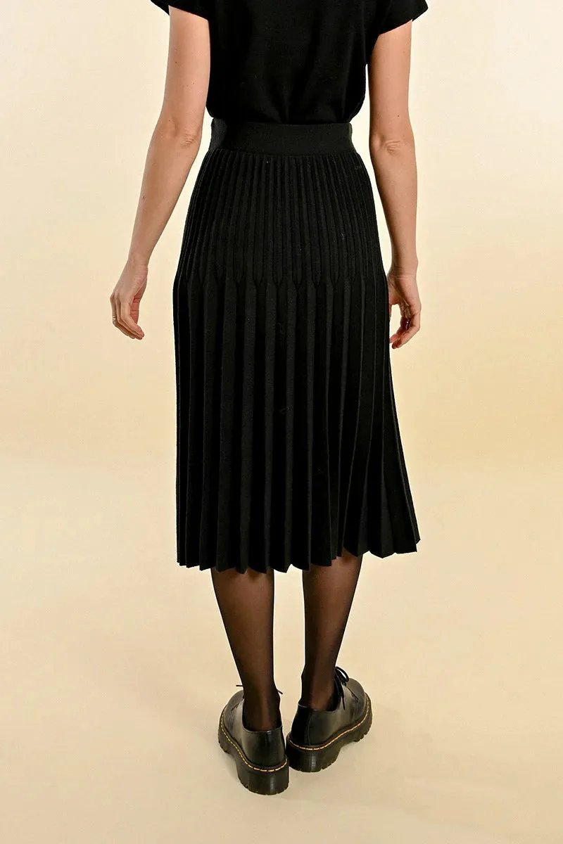 Black Pleated Sweater Skirt by Molly Bracken