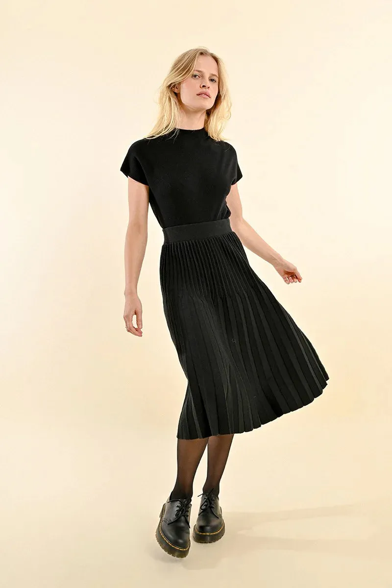 Black Pleated Sweater Skirt by Molly Bracken