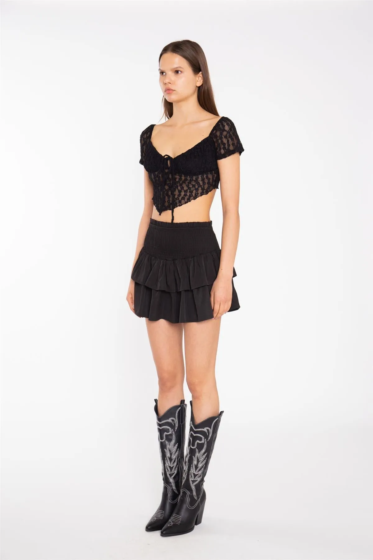 Black RaRa Smocked-Waist Mini-Skirt