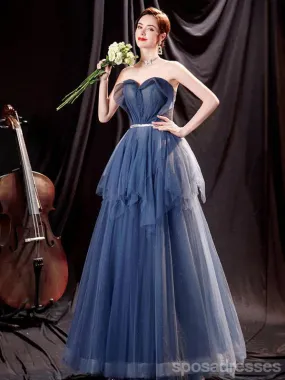 Blue A-line Sweetheart Sleeveless Party Prom Dresses, Cheap Dance Dresses,12540