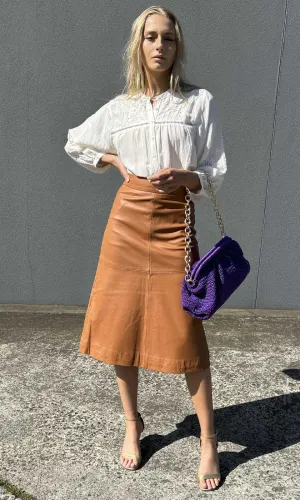 Braided Almond Leather Midi Skirt