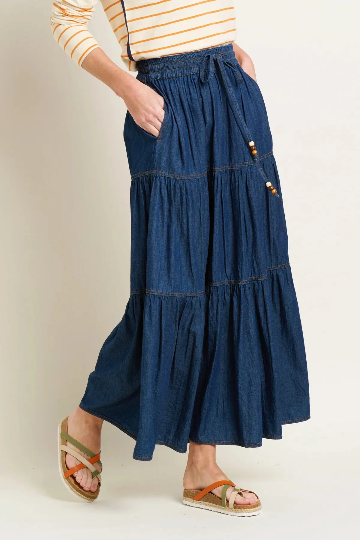 Brakeburn Denim Maxi Skirt Blue