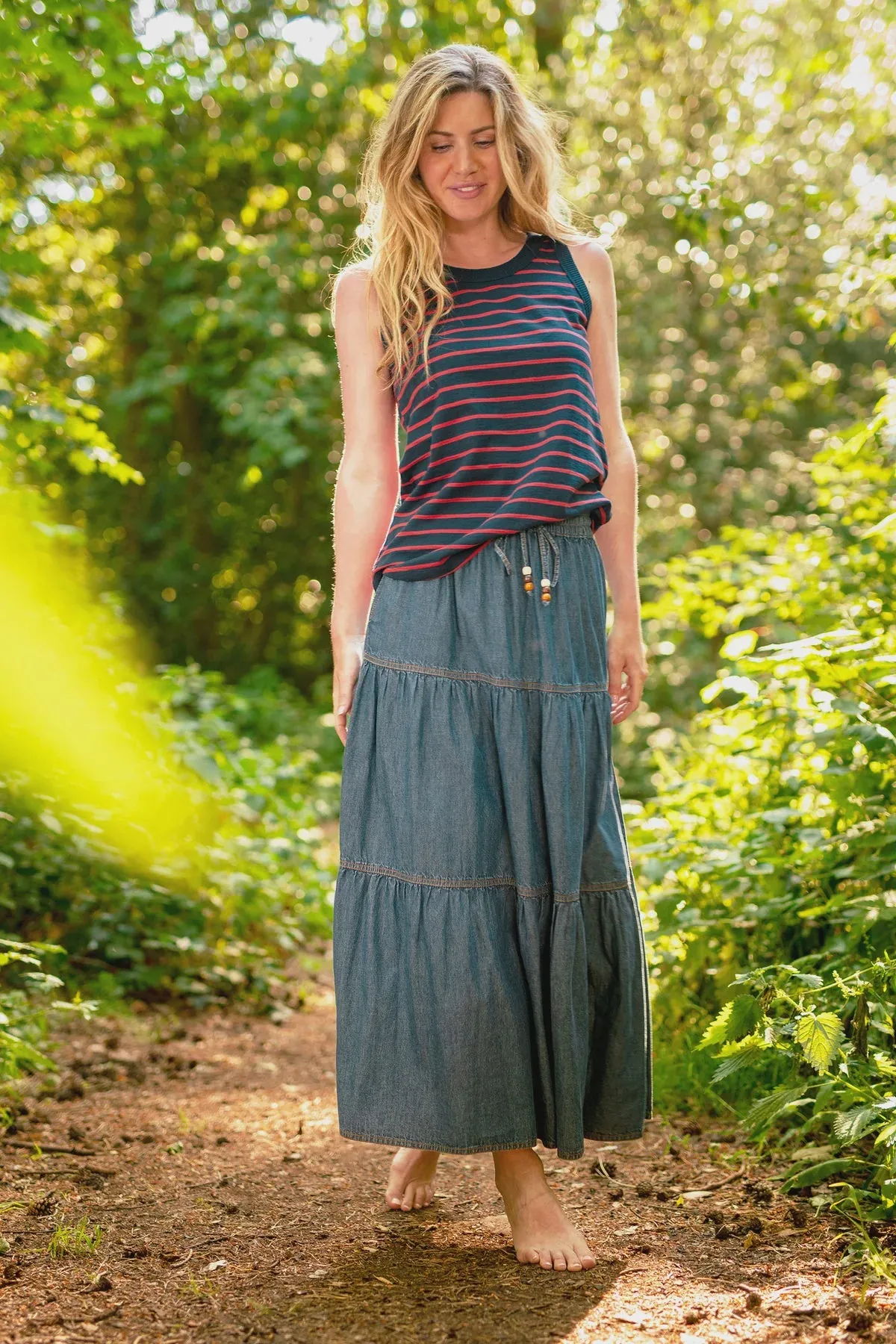 Brakeburn Denim Maxi Skirt Blue