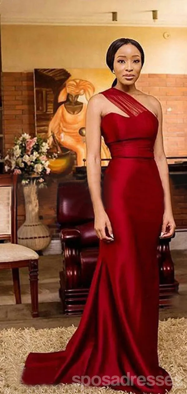 Burgundy Mermaid One Shoulder Cheap Long Bridesmaid Dresses Online,WG1180