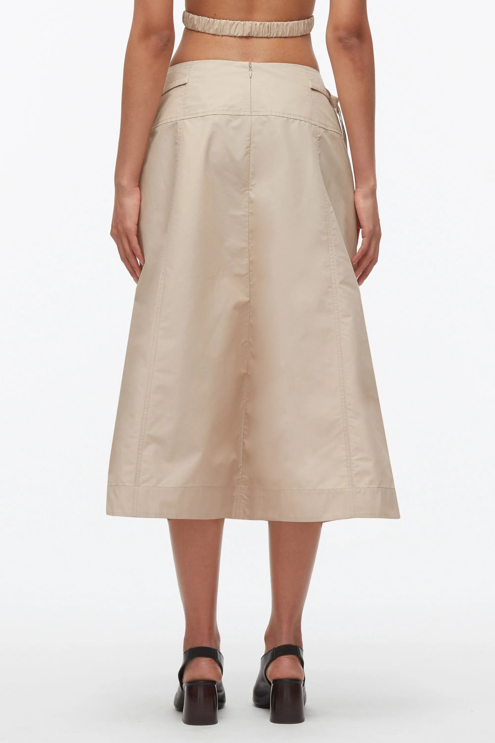 Button Front Tie Waist Midi Skirt