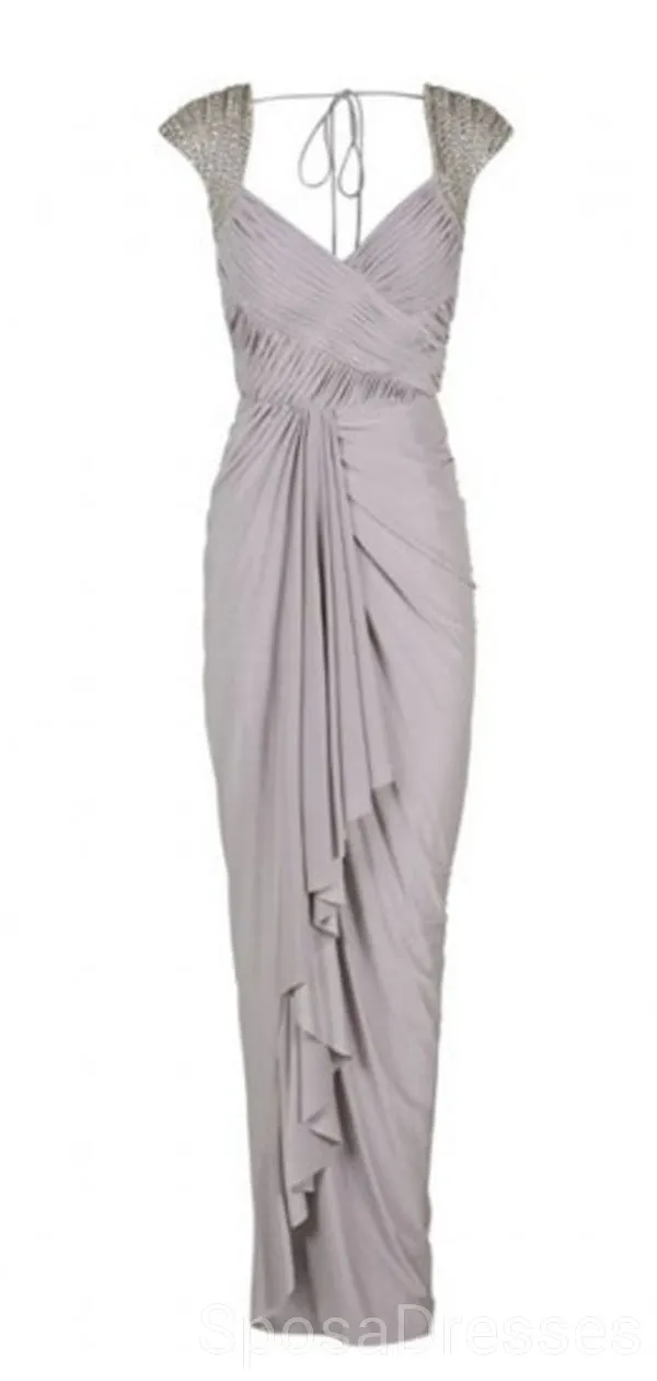 Cap Sleeves Backless Grey Cheap Bridesmaid Dresses Online, WG605