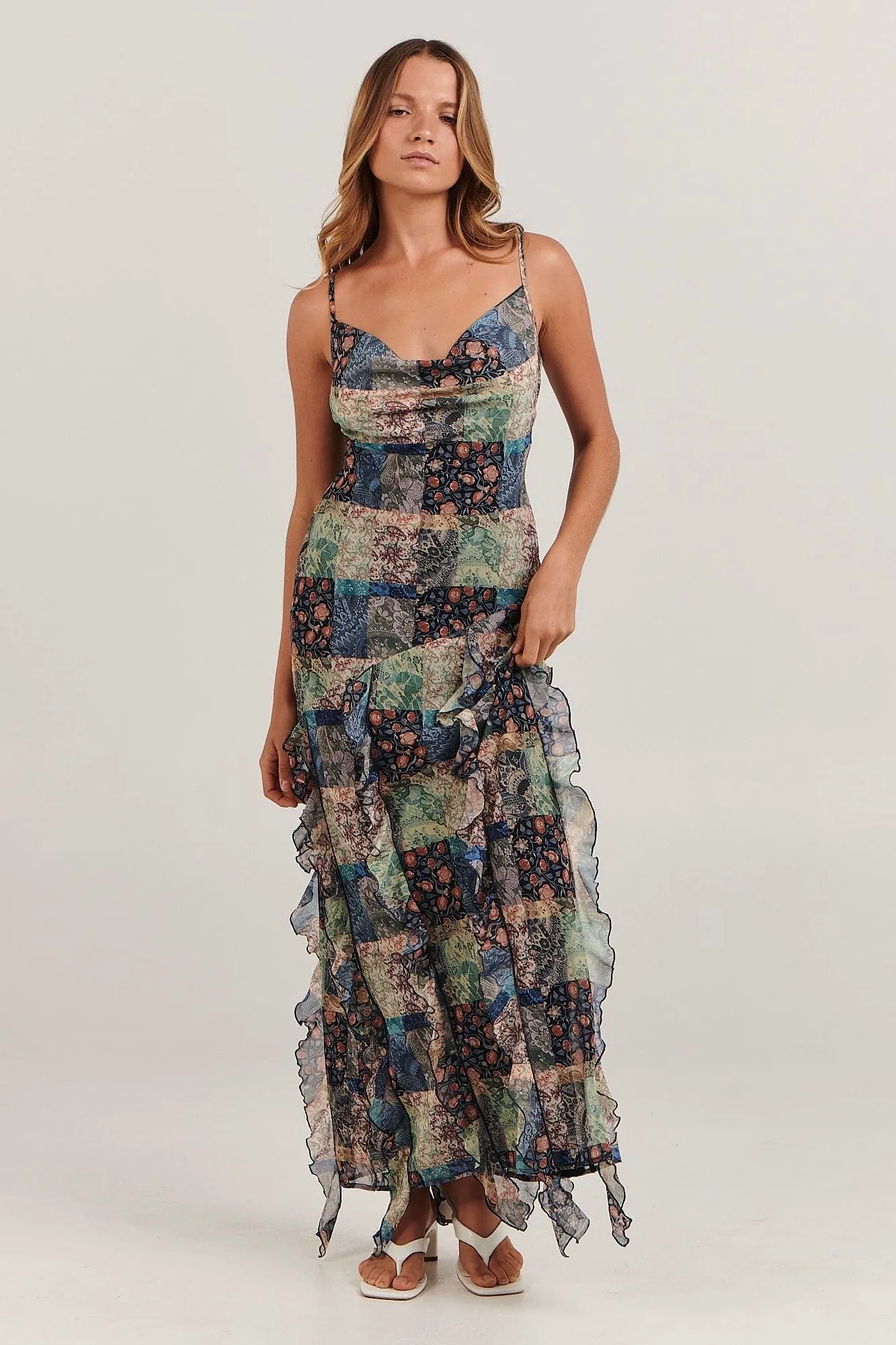 Cheyenne Navy Paisley Patchwork Maxi Dress