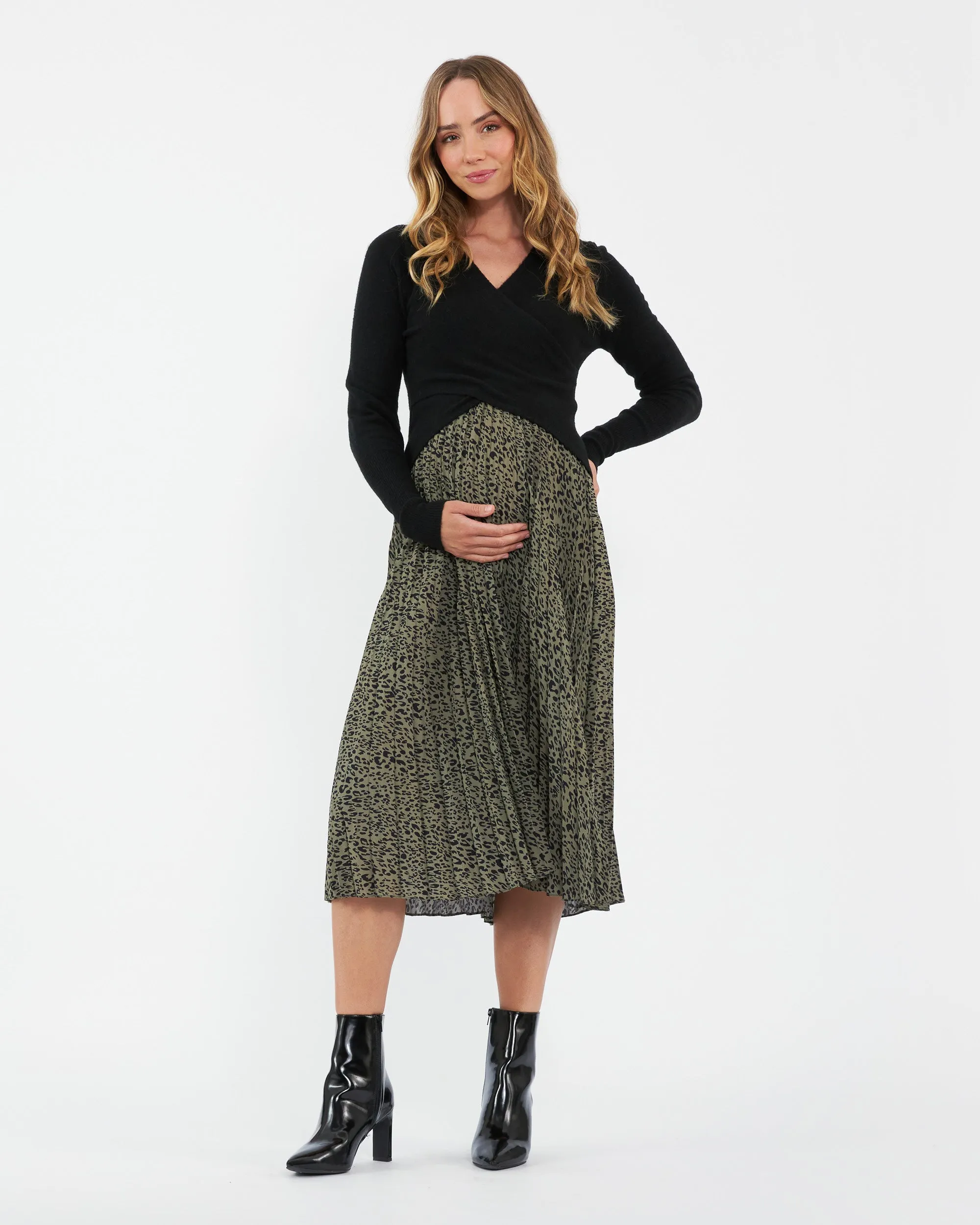 Cleo Pleat Maternity Midi Skirt